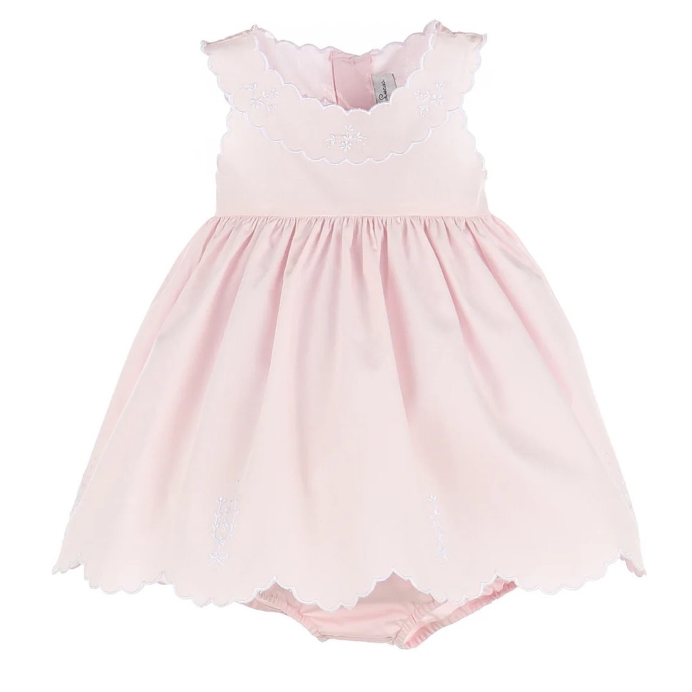 Sophie & Lucas Scalloped Wedgewood Pink Dress embroidered heirloom baby girl
